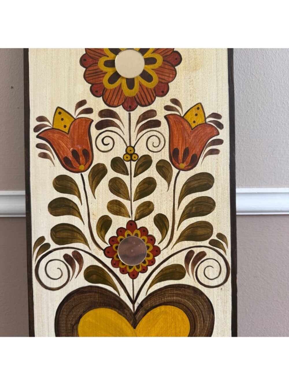 Hand-Painted Folk Art Wooden Wall Plaque With Heart & Floral Design - Picture 4 of 12
